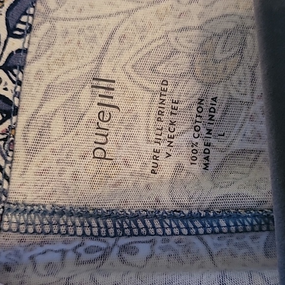 Pure Jill -J Jill Blue Floral Printed V Neck 3/4 Sleeve Tee 100% Cotton - L - Picture 2 of 5